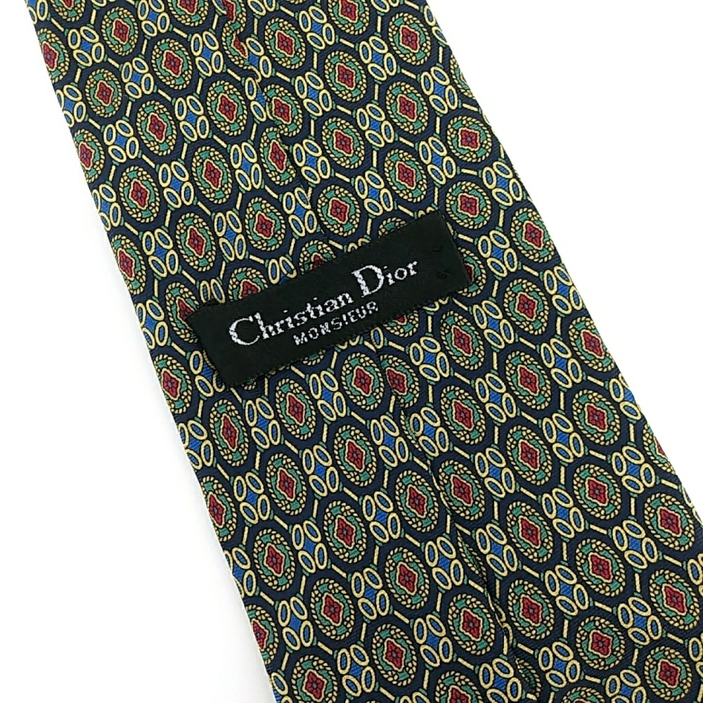 Christian Dior Monsieur All Silk Made in USA Tie Green Blue Red Imported Fabric